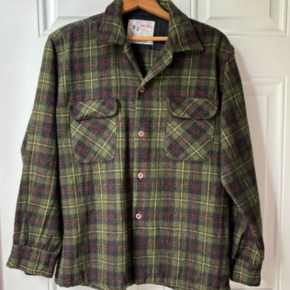 Vintage Mr.Jordan Single Needle Tailoring Plaid Button Up Wool Linen Size L - Picture 1 of 10